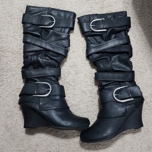 Union Bay Black Tall Wedge Boots Size 8